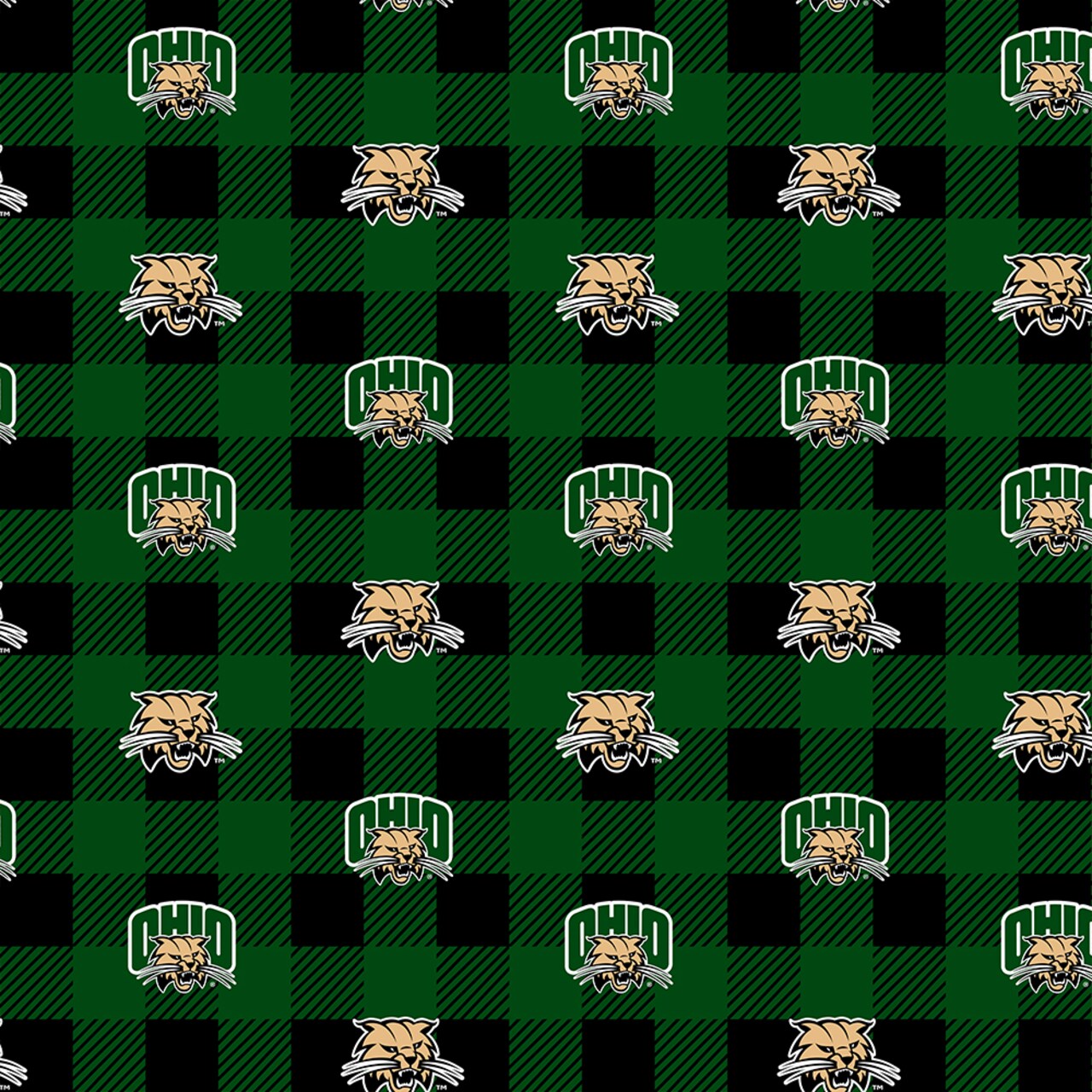 Sykel Enterprises-Ohio University Fleece Fabric-Ohio Bobcats Buffalo Plaid Fleece Blanket Fabric-Sold by the yard